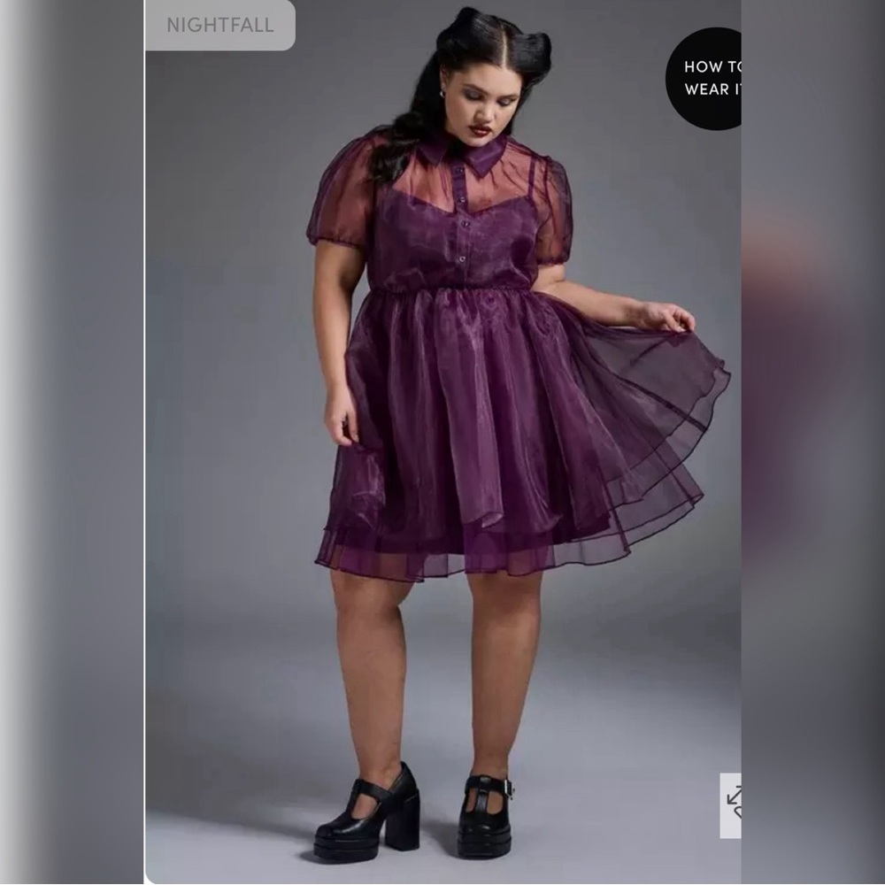 Sheer Organza A-Line Dress in Nightfall Purple